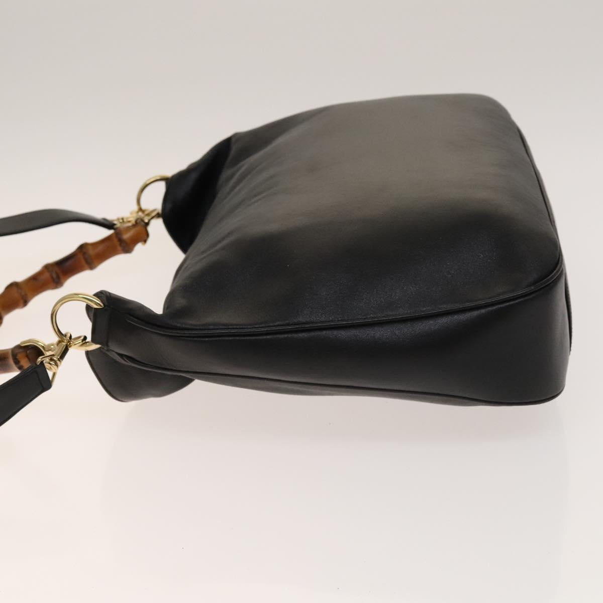 GUCCI Bamboo Shoulder Bag Leather 2way Black Gold 001 3444 1577 Auth 140164