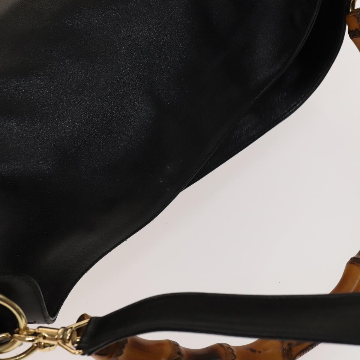 GUCCI Bamboo Shoulder Bag Leather 2way Black Gold 001 3444 1577 Auth 140164