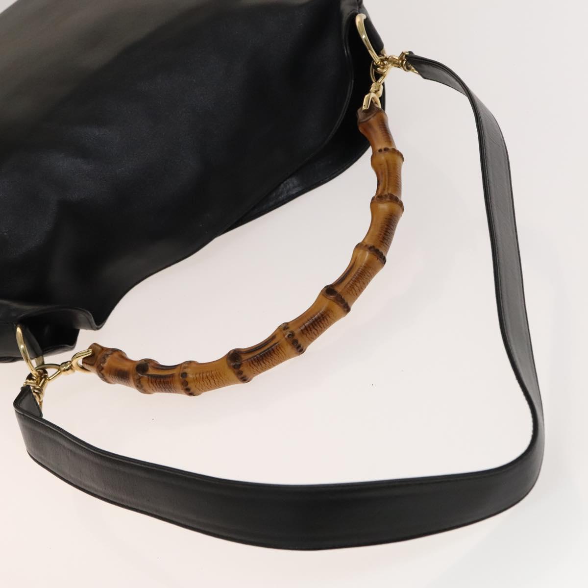GUCCI Bamboo Shoulder Bag Leather 2way Black Gold 001 3444 1577 Auth 140164