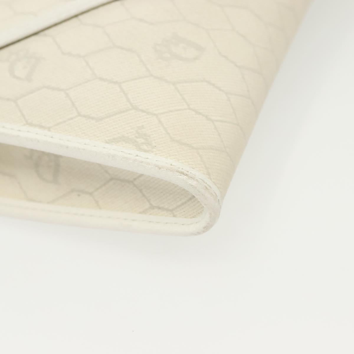 Christian Dior Honeycomb Canvas Chain Shoulder Bag PVC White Gold Auth 140166