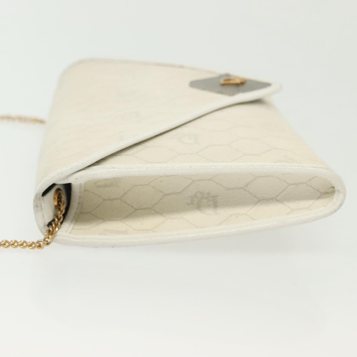 Christian Dior Honeycomb Canvas Chain Shoulder Bag PVC White Gold Auth 140166