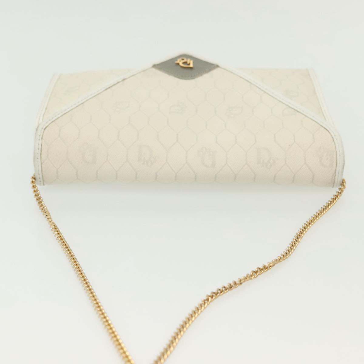 Christian Dior Honeycomb Canvas Chain Shoulder Bag PVC White Gold Auth 140166