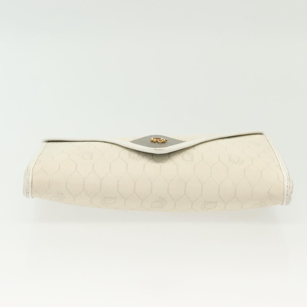 Christian Dior Honeycomb Canvas Chain Shoulder Bag PVC White Gold Auth 140166