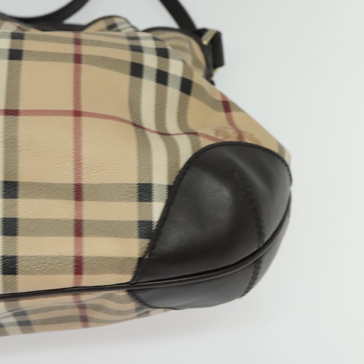 BURBERRY Nova Check Shoulder Bag PVC 2way Beige Gold Auth 140180