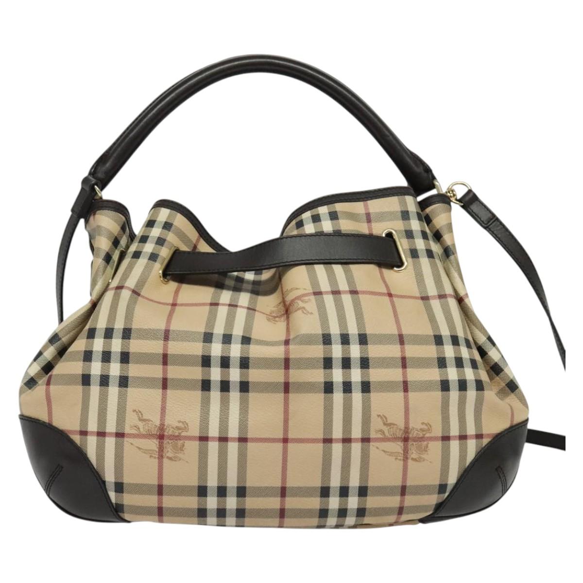 BURBERRY Nova Check Shoulder Bag PVC 2way Beige Gold Auth 140180