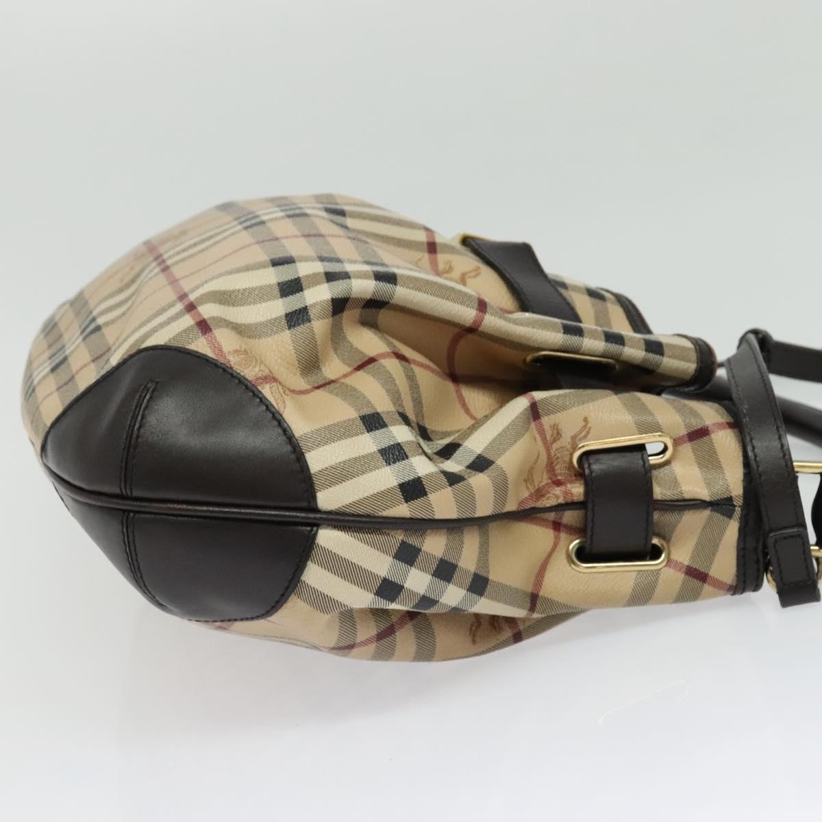 BURBERRY Nova Check Shoulder Bag PVC 2way Beige Gold Auth 140180