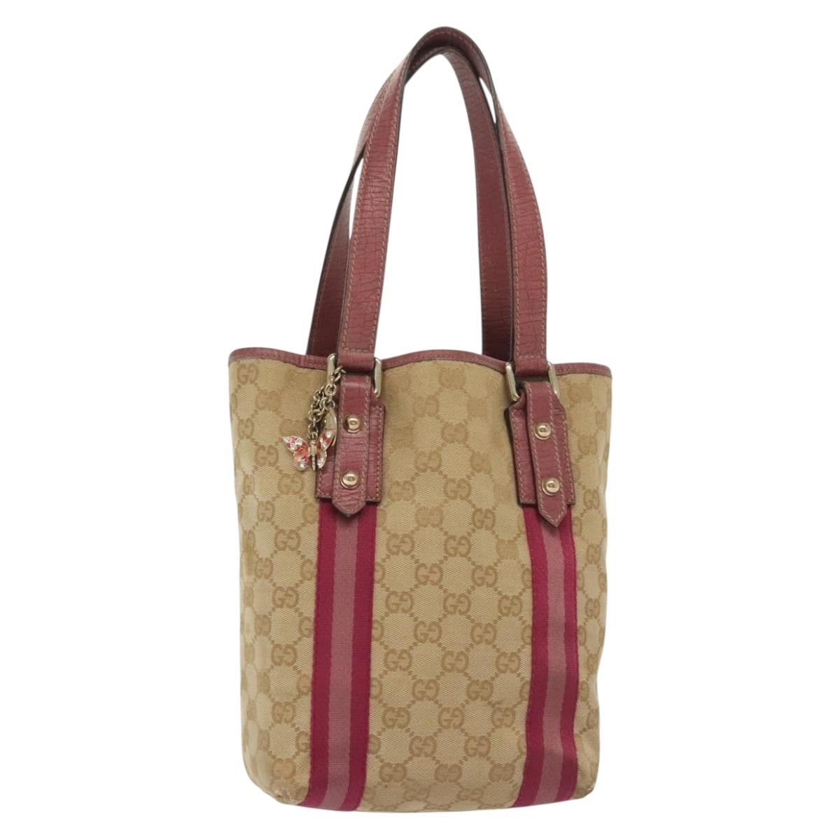 GUCCI GG Canvas Sherry Line Tote Bag Beige Gold Auth 140181