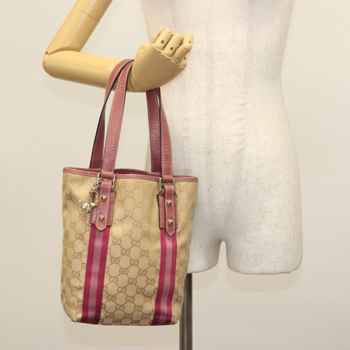 GUCCI GG Canvas Sherry Line Tote Bag Beige Gold Auth 140181