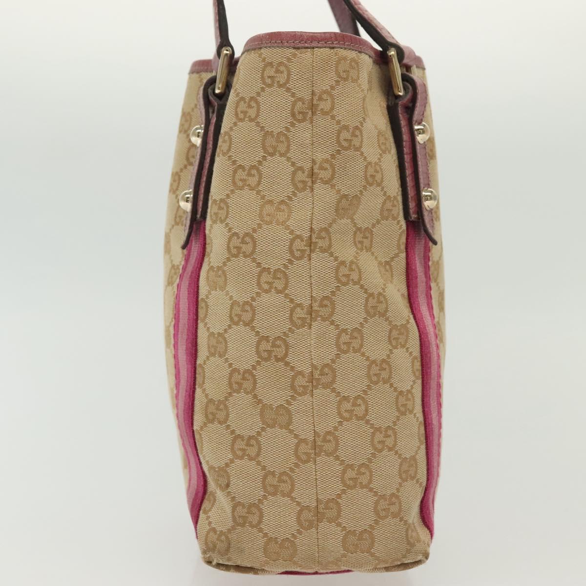 GUCCI GG Canvas Sherry Line Tote Bag Beige Gold Auth 140181