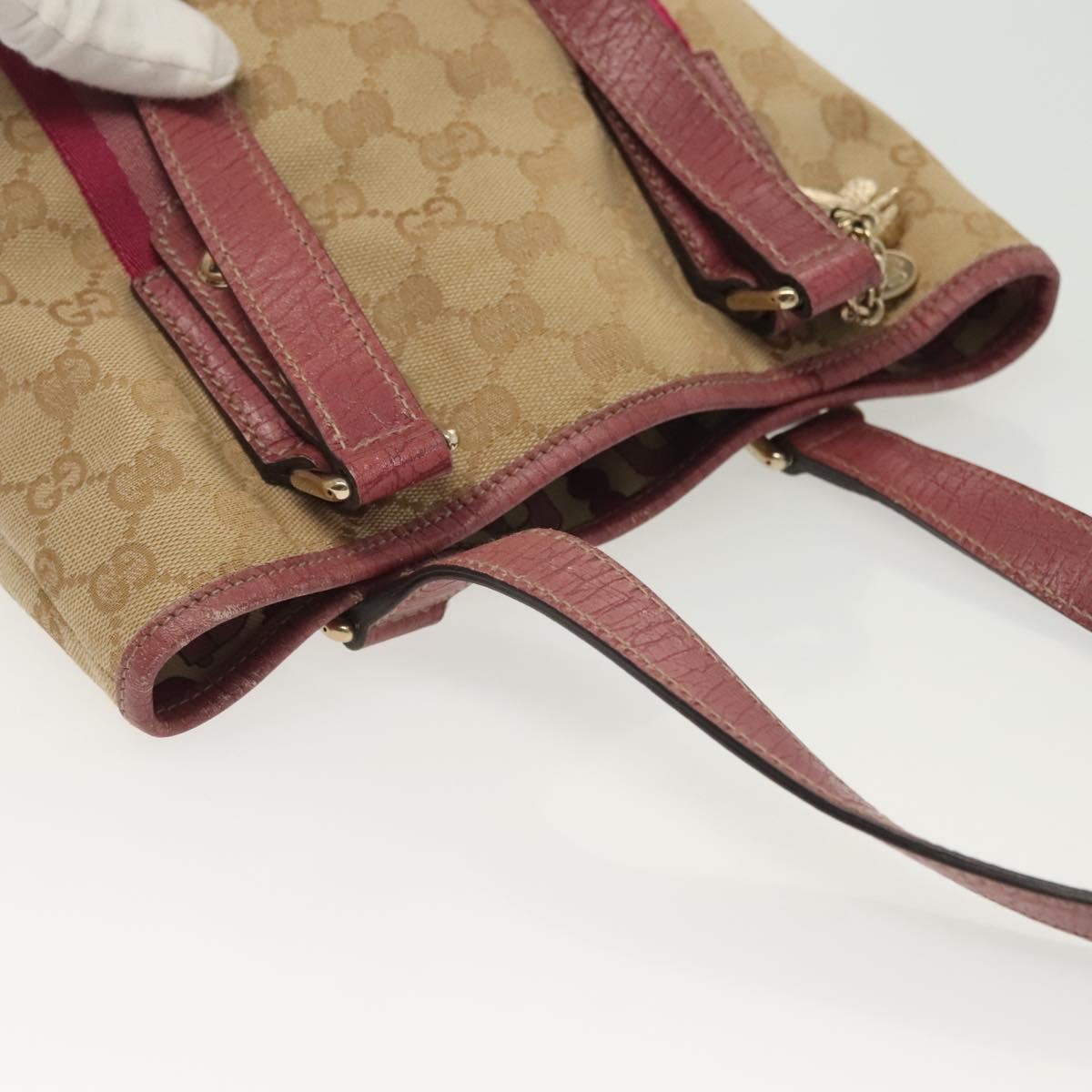 GUCCI GG Canvas Sherry Line Tote Bag Beige Gold Auth 140181