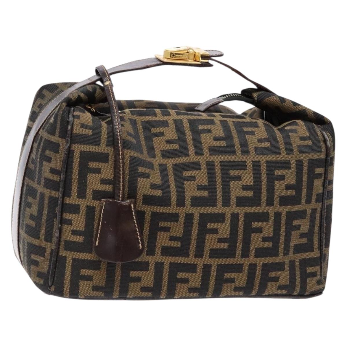 FENDI Zucca Canvas Vanity Pouch Black Brown Auth 140184