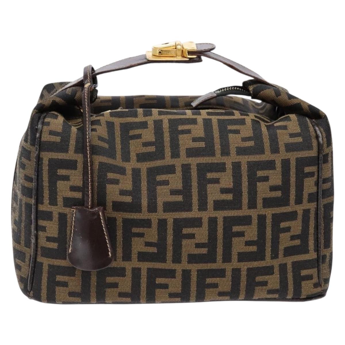 FENDI Zucca Canvas Vanity Pouch Black Brown Auth 140184