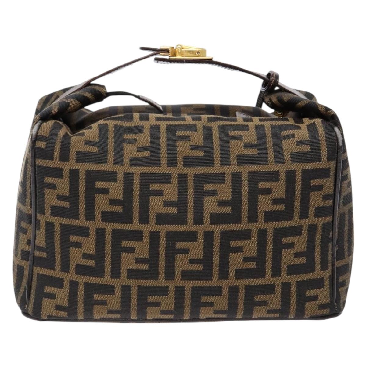 FENDI Zucca Canvas Vanity Pouch Black Brown Auth 140184