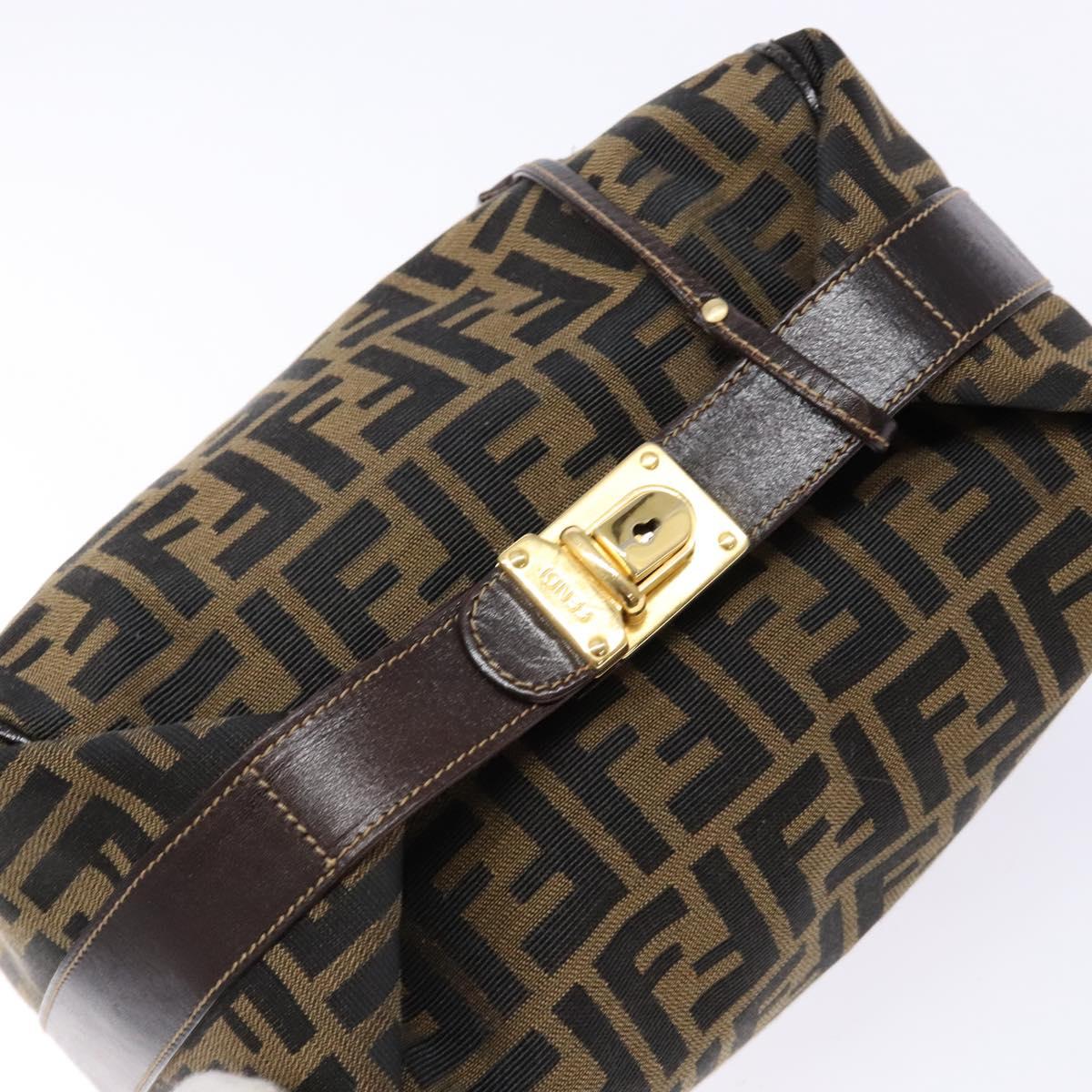 FENDI Zucca Canvas Vanity Pouch Black Brown Auth 140184