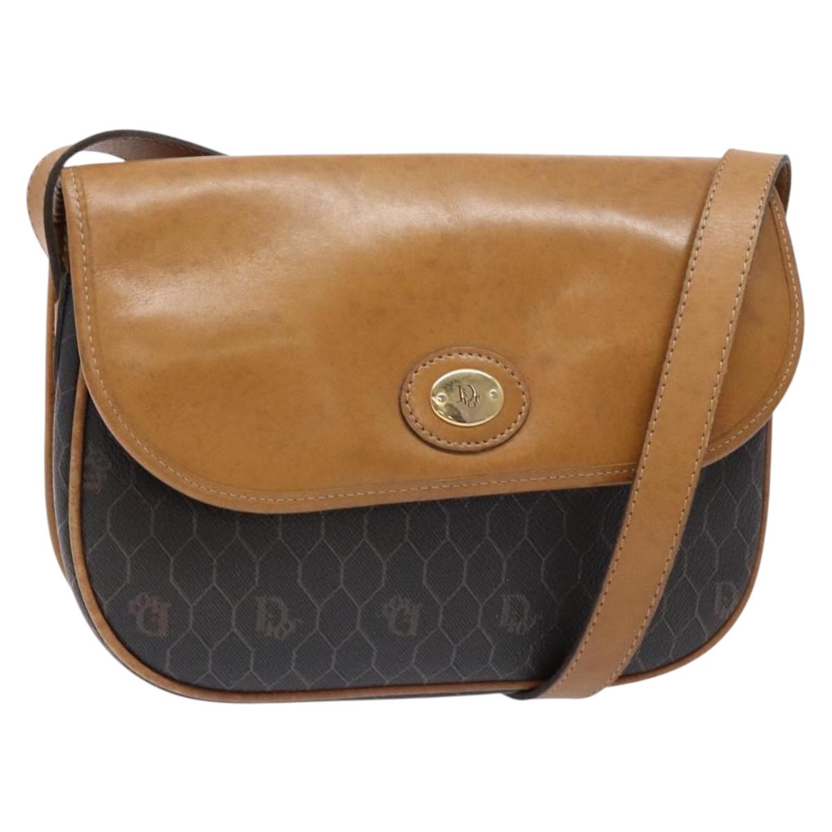 Christian Dior Honeycomb Canvas Shoulder Bag PVC Black Gold Auth 140185