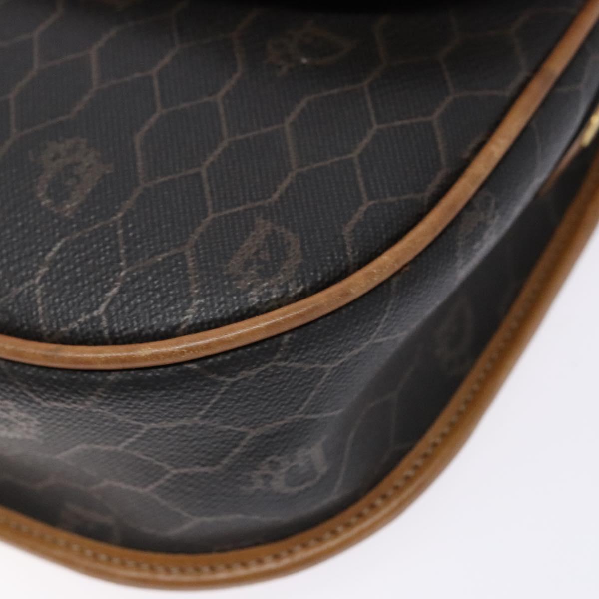 Christian Dior Honeycomb Canvas Shoulder Bag PVC Black Gold Auth 140185