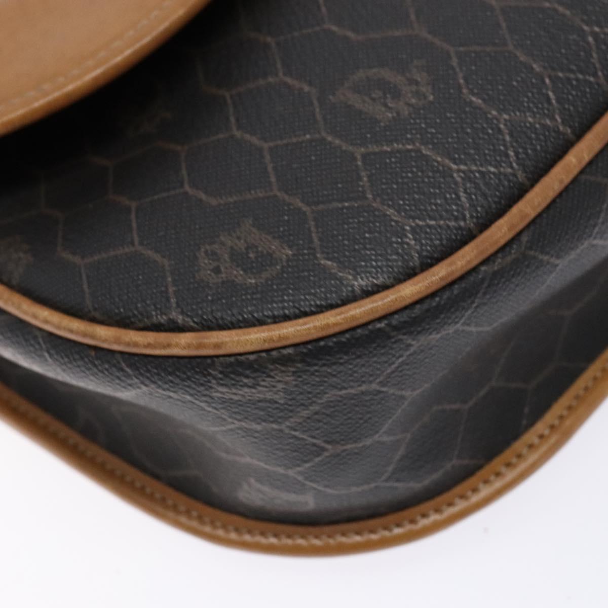 Christian Dior Honeycomb Canvas Shoulder Bag PVC Black Gold Auth 140185