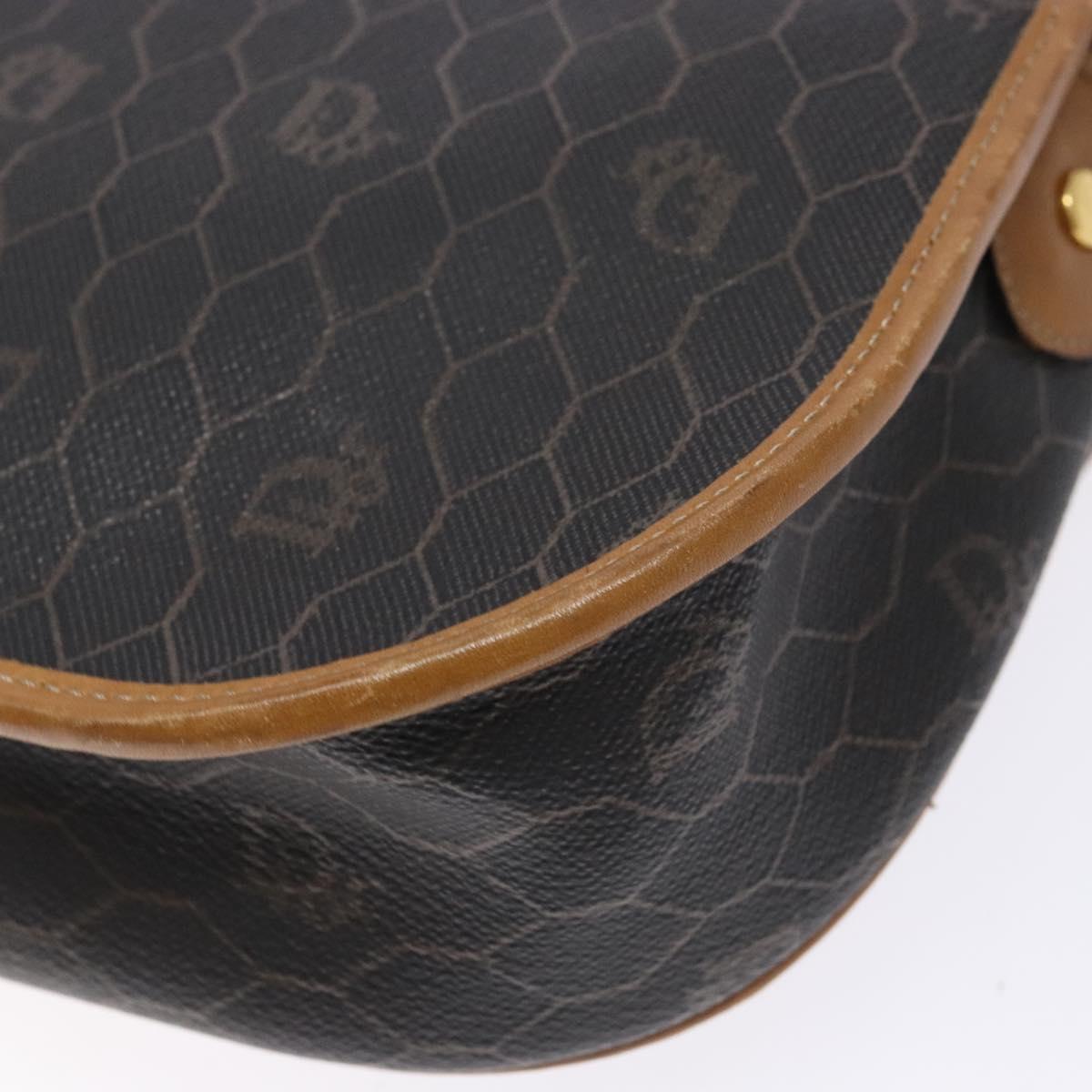 Christian Dior Honeycomb Canvas Shoulder Bag PVC Black Gold Auth 140185