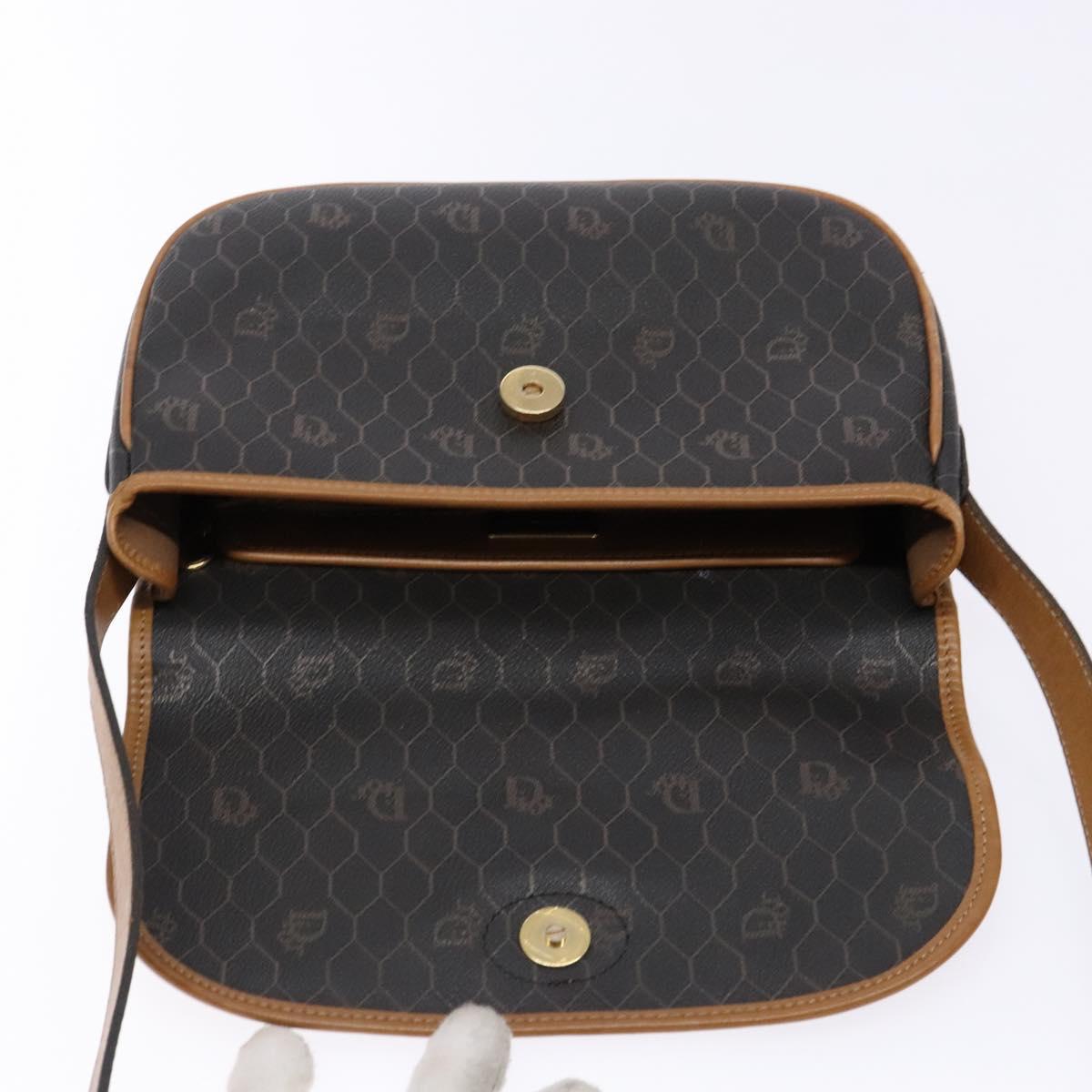 Christian Dior Honeycomb Canvas Shoulder Bag PVC Black Gold Auth 140185