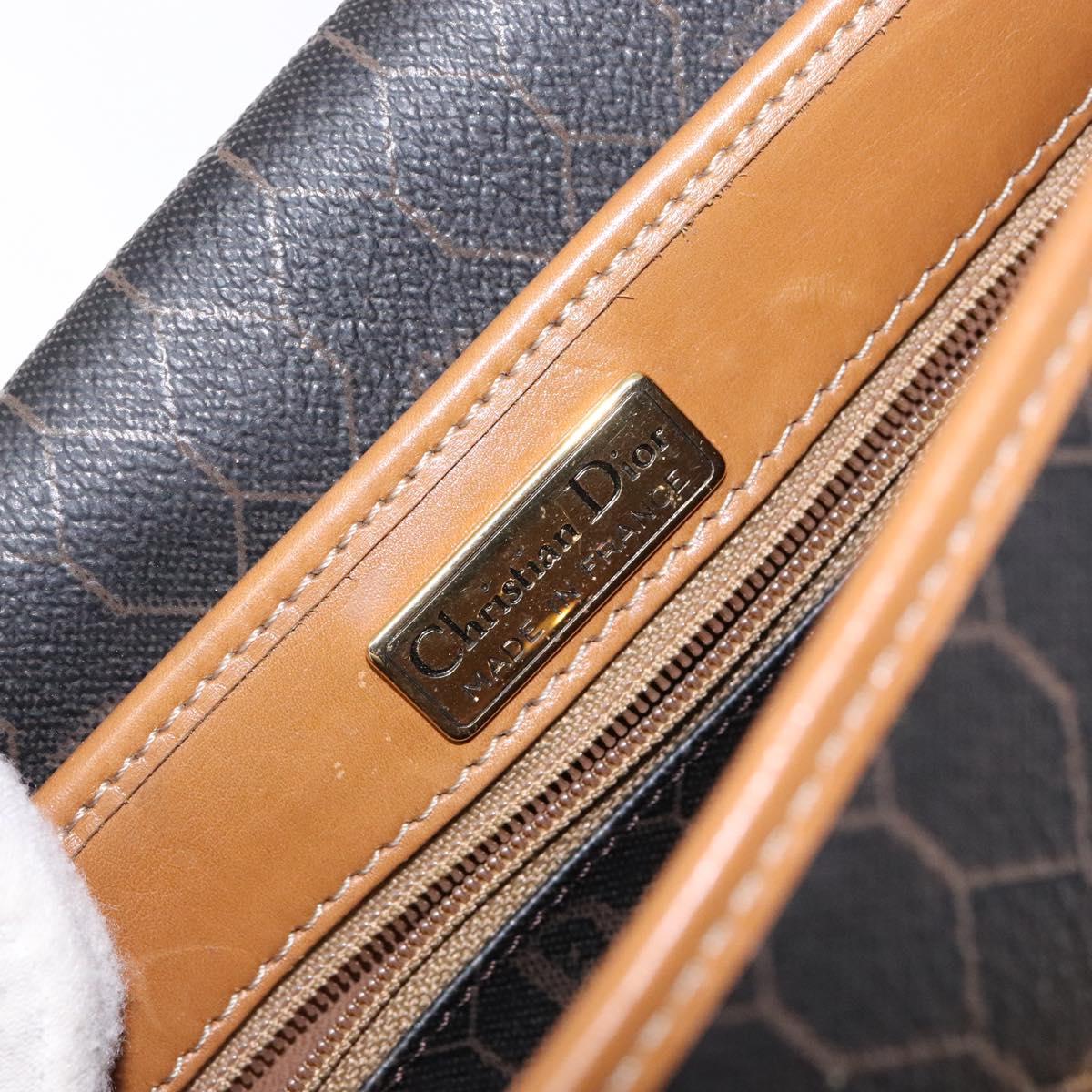 Christian Dior Honeycomb Canvas Shoulder Bag PVC Black Gold Auth 140185