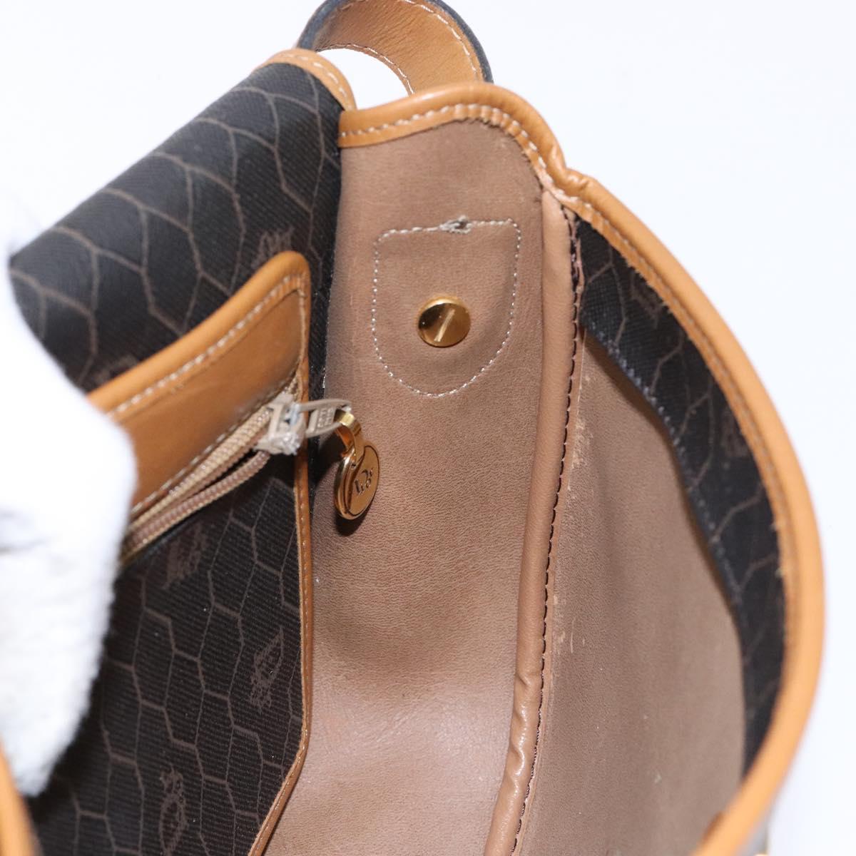 Christian Dior Honeycomb Canvas Shoulder Bag PVC Black Gold Auth 140185