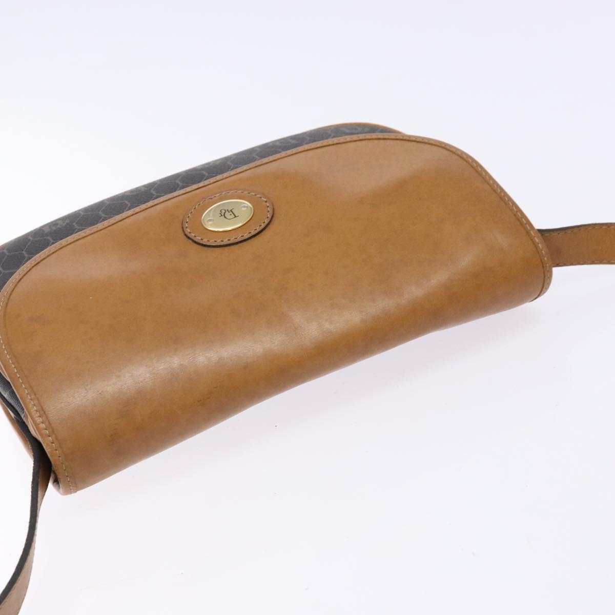 Christian Dior Honeycomb Canvas Shoulder Bag PVC Black Gold Auth 140185