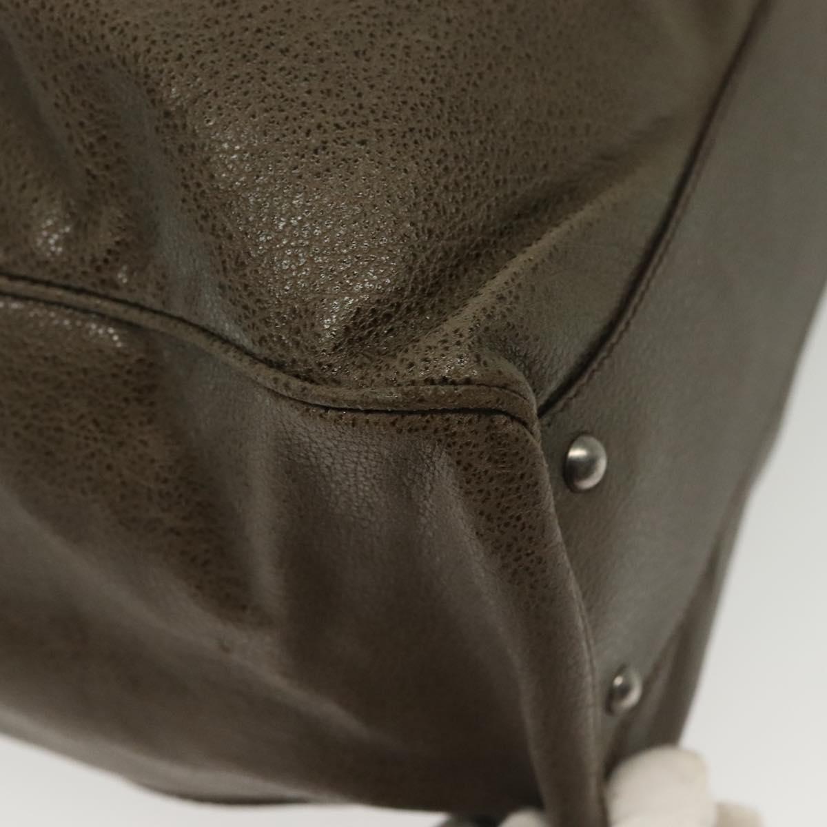 Salvatore Ferragamo Gancini Hand Bag Leather Khaki Silver Auth 140186