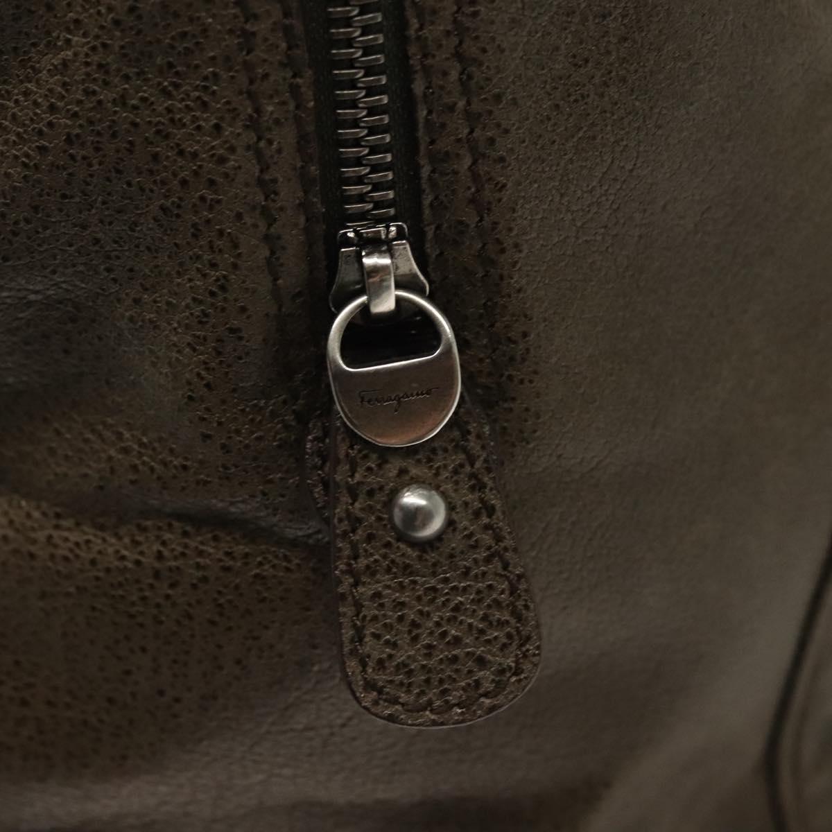 Salvatore Ferragamo Gancini Hand Bag Leather Khaki Silver Auth 140186