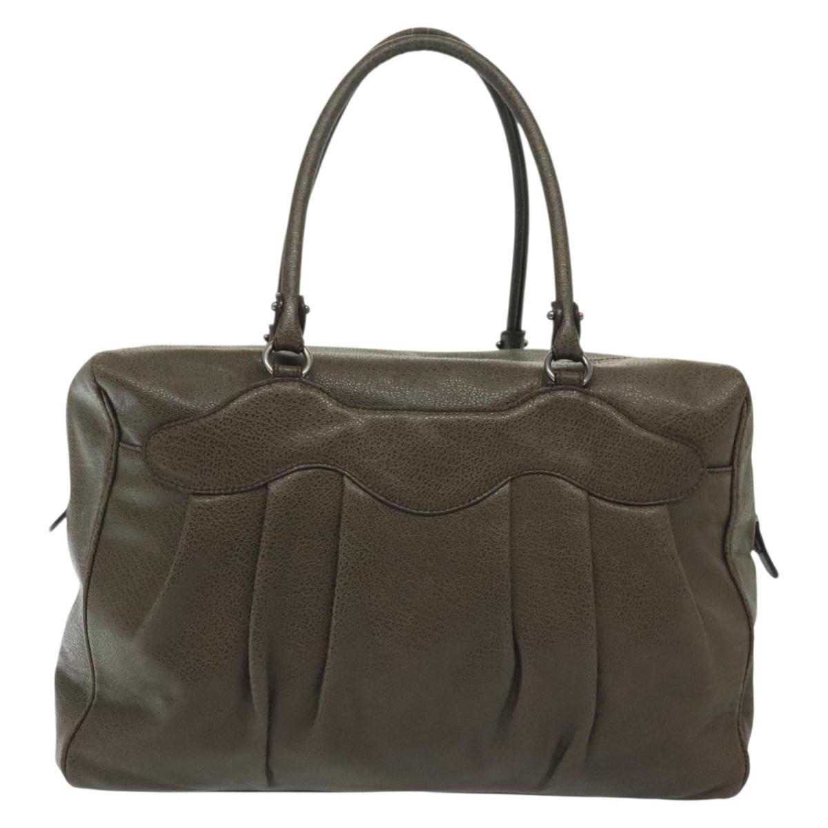 Salvatore Ferragamo Gancini Hand Bag Leather Khaki Silver Auth 140186