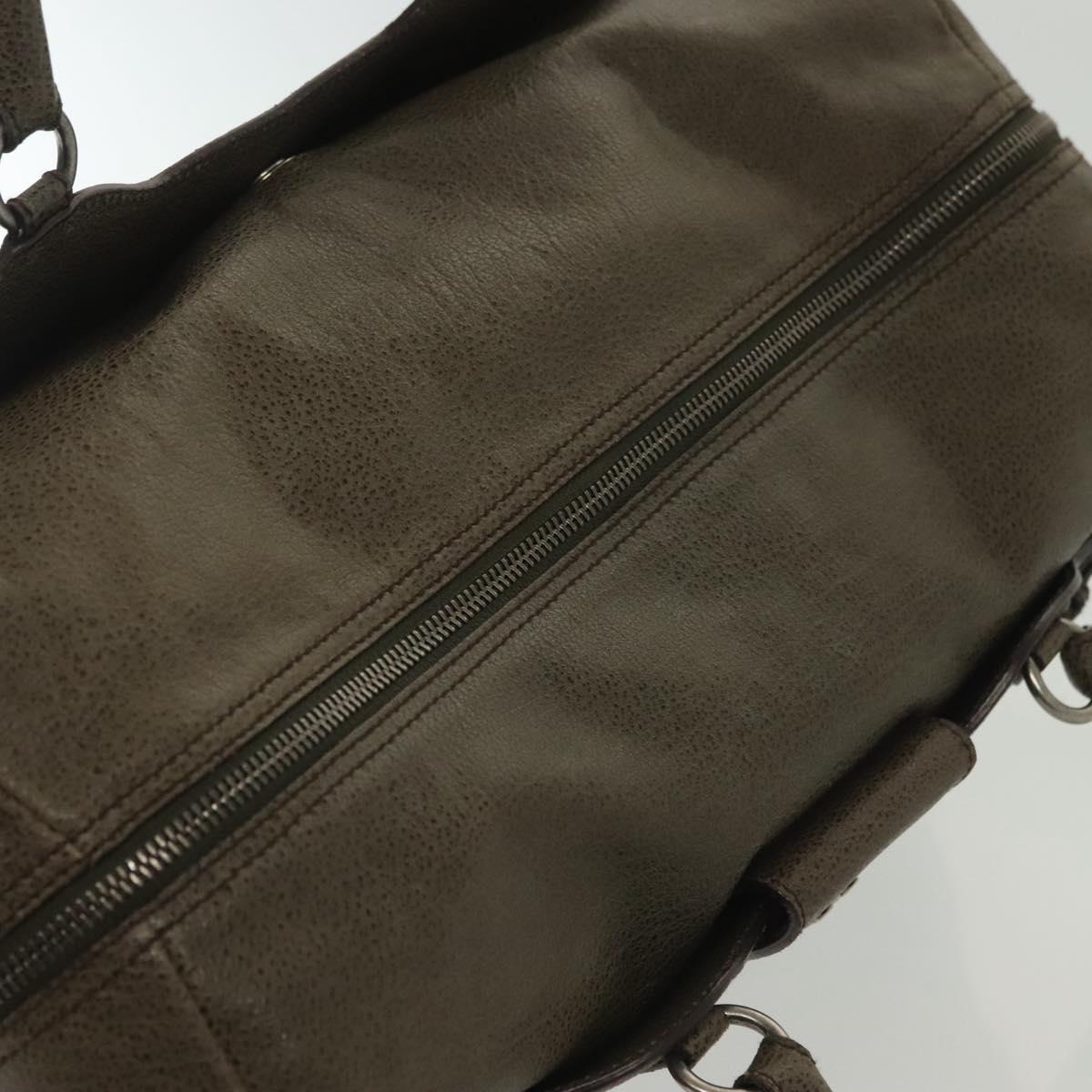 Salvatore Ferragamo Gancini Hand Bag Leather Khaki Silver Auth 140186