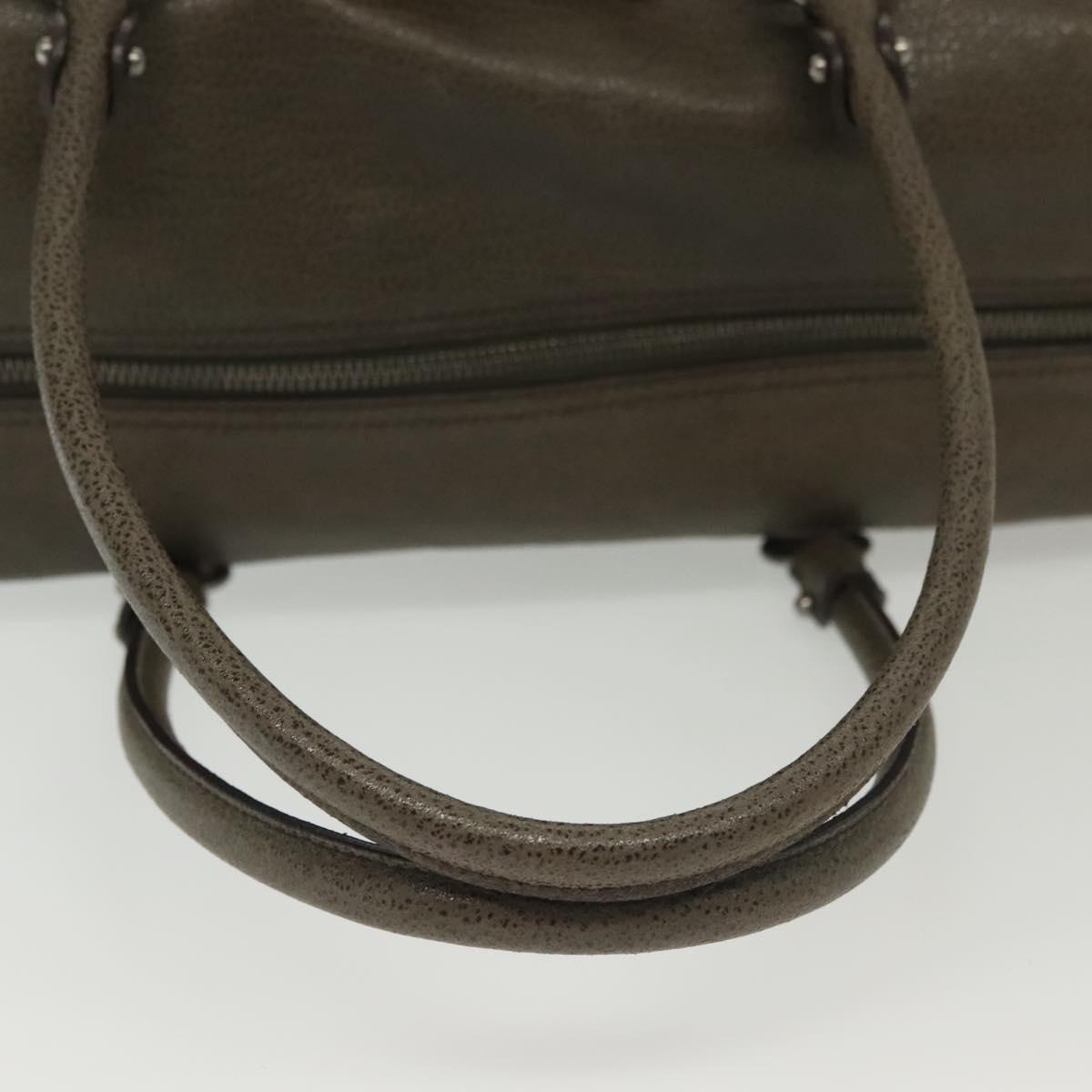 Salvatore Ferragamo Gancini Hand Bag Leather Khaki Silver Auth 140186