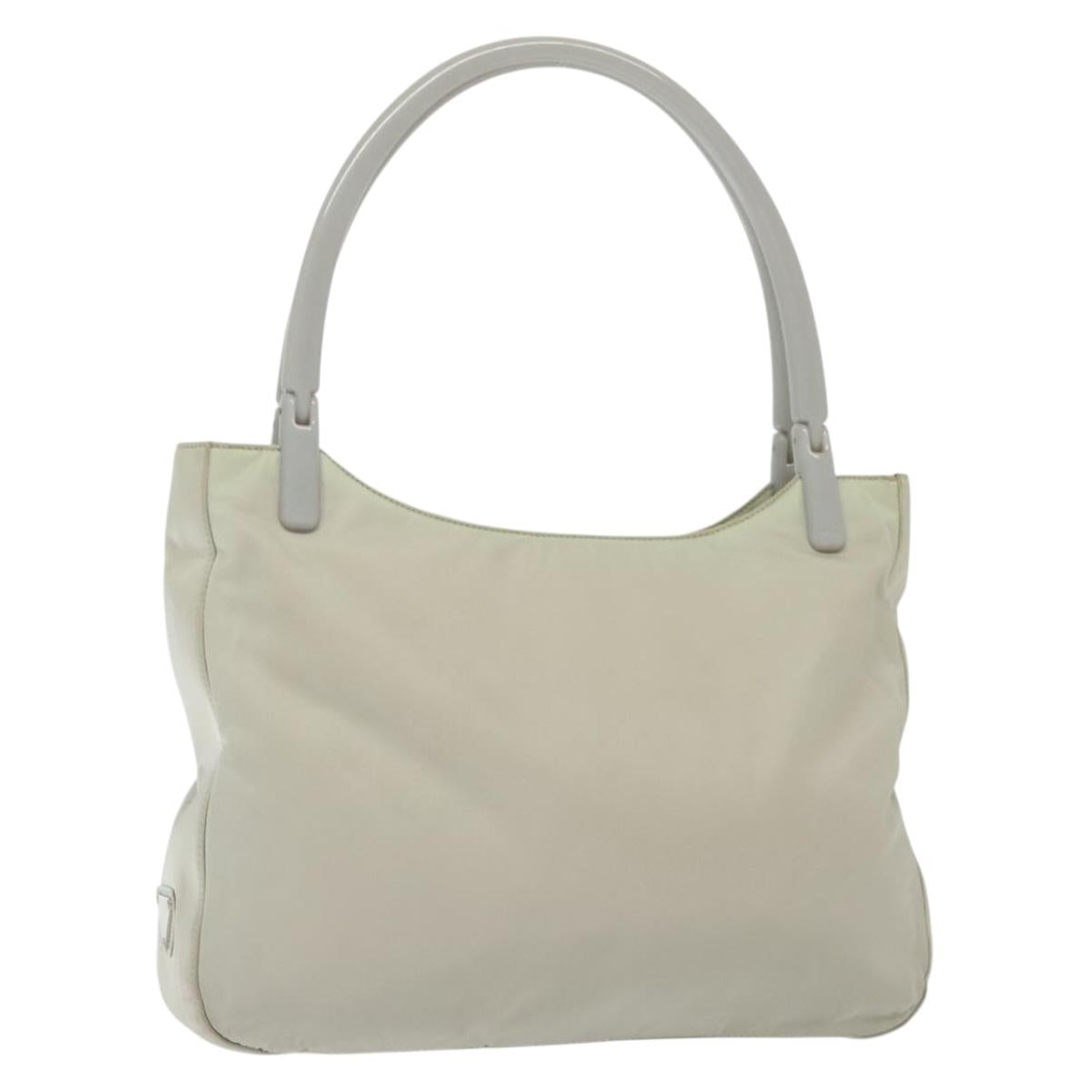 PRADA Shoulder Bag Nylon Ivory Silver Auth 140192