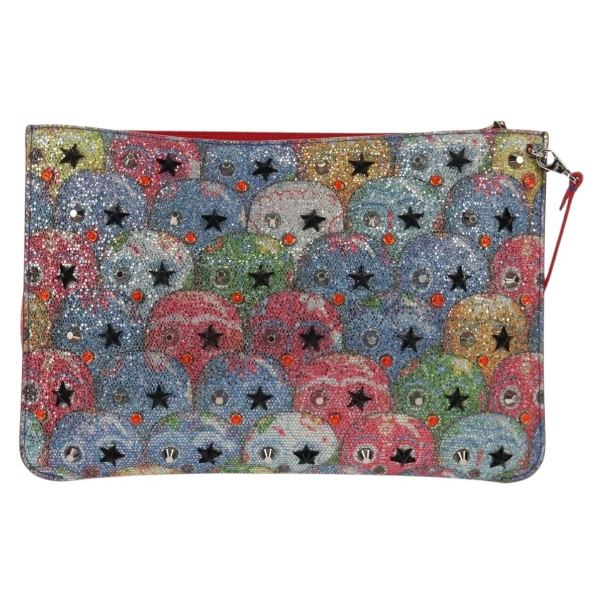 Christian Louboutin Shoulder Bag Sequin Red Silver Auth 140194V