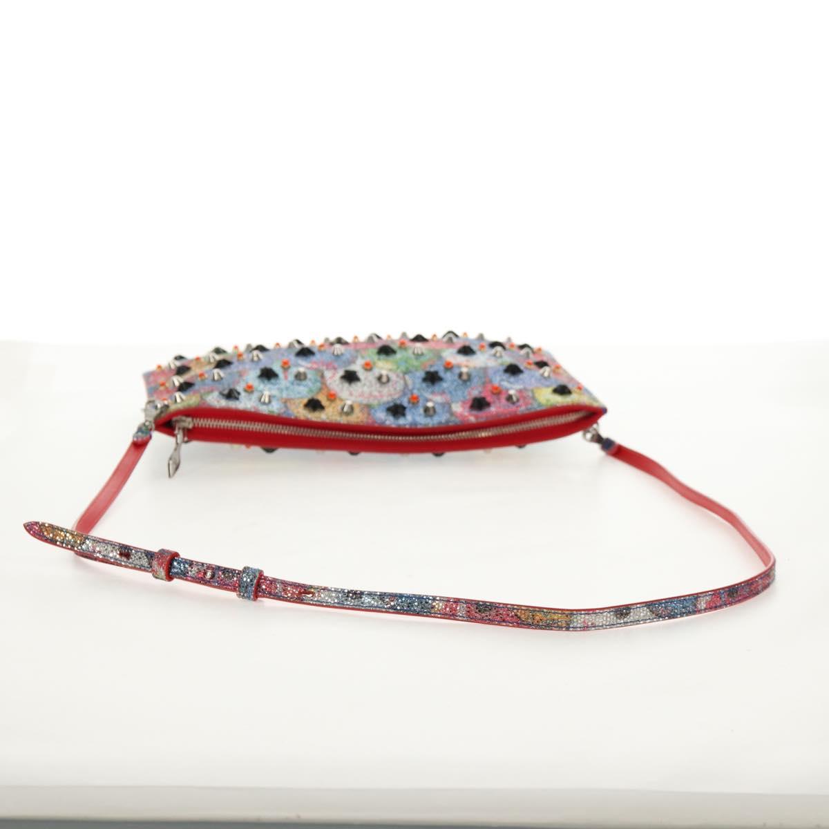 Christian Louboutin Shoulder Bag Sequin Red Silver Auth 140194V