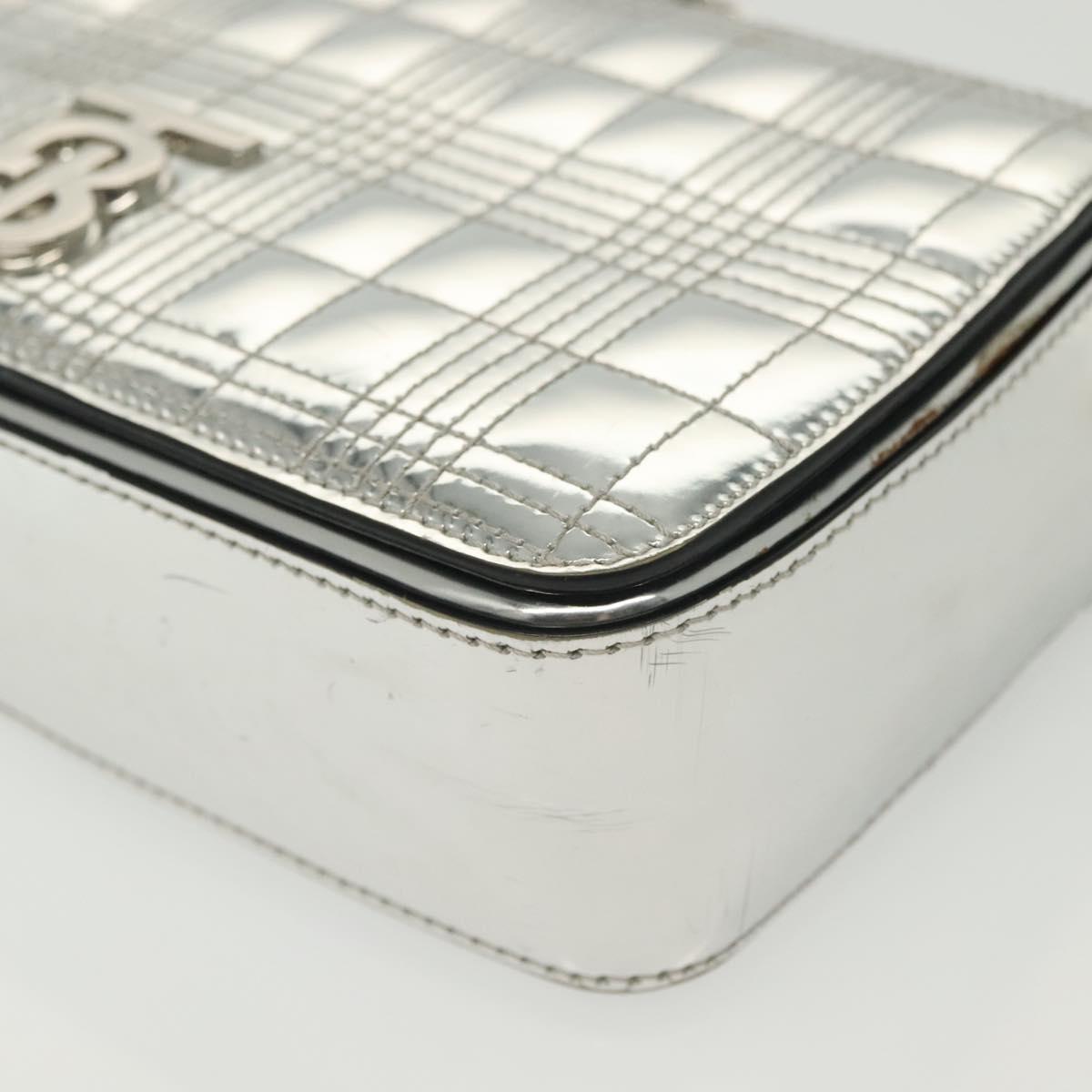BURBERRY Chain Shoulder Bag Enamel Silver Auth 140195
