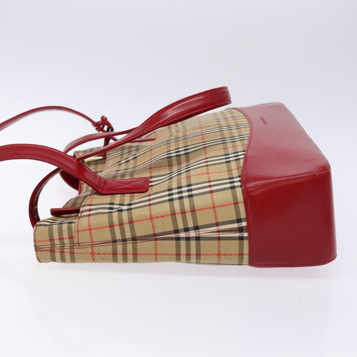 BURBERRY Nova Check Tote Bag Canvas Beige Gold Auth 140196