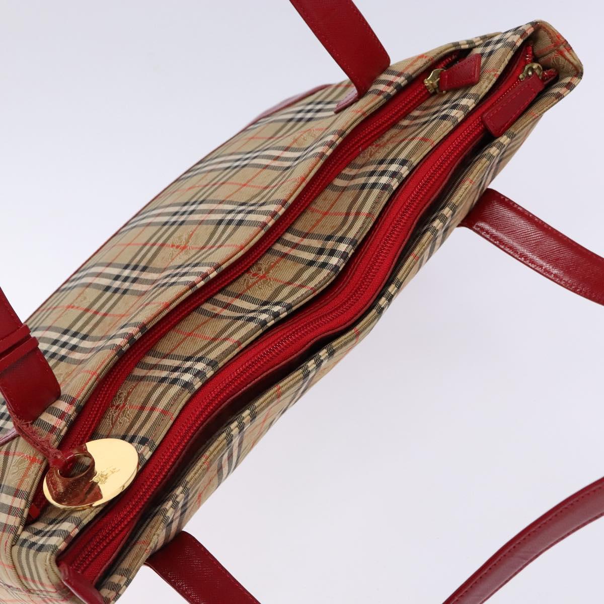 BURBERRY Nova Check Tote Bag Canvas Beige Gold Auth 140196