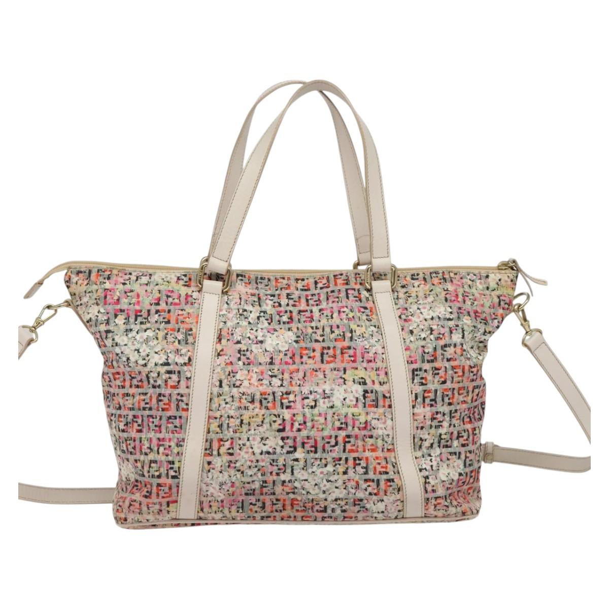 FENDI Zucchino Canvas Tote Bag 2way Multicolor Gold Auth 140197