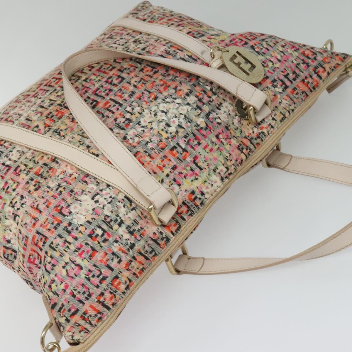 FENDI Zucchino Canvas Tote Bag 2way Multicolor Gold Auth 140197