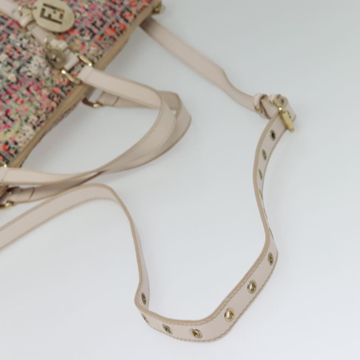 FENDI Zucchino Canvas Tote Bag 2way Multicolor Gold Auth 140197