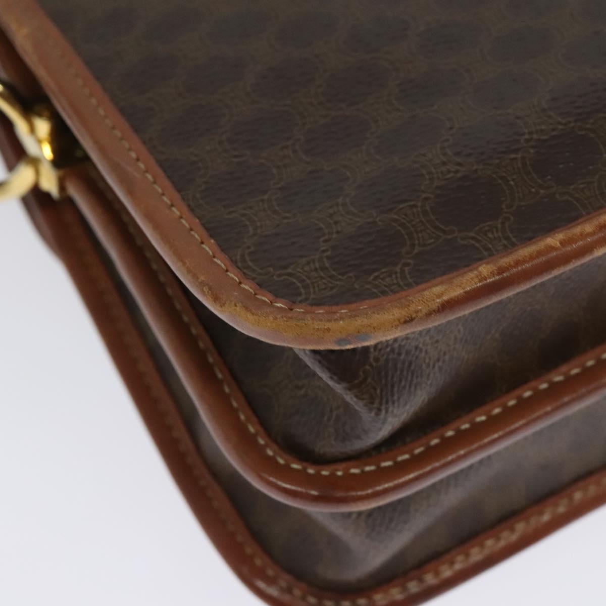 CELINE Macadam Canvas Shoulder Bag PVC Leather Brown Gold Auth 140198