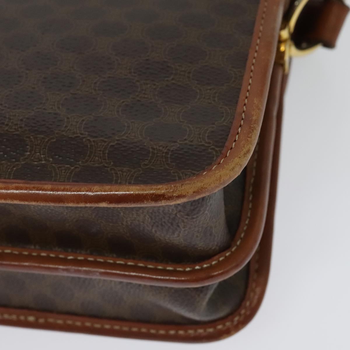 CELINE Macadam Canvas Shoulder Bag PVC Leather Brown Gold Auth 140198