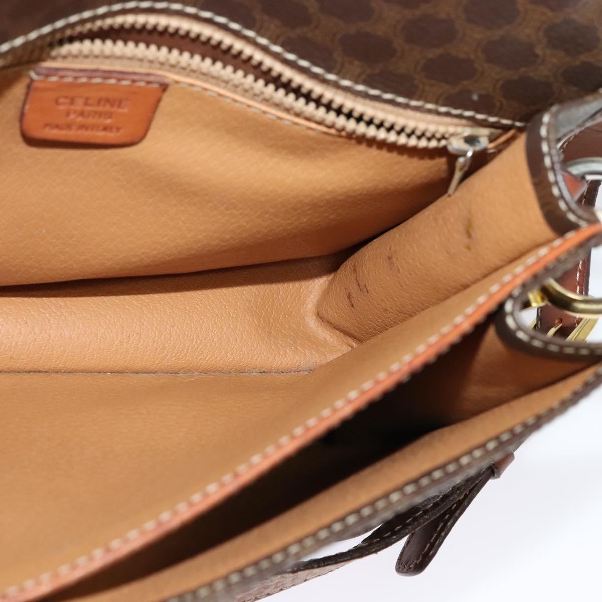 CELINE Macadam Canvas Shoulder Bag PVC Leather Brown Gold Auth 140198