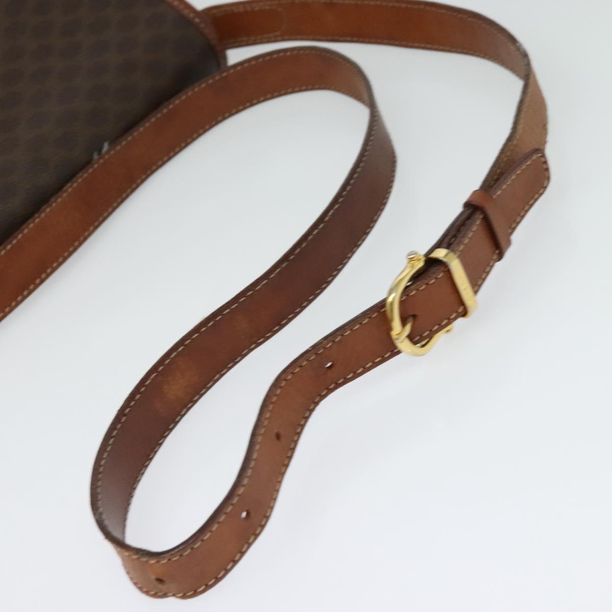 CELINE Macadam Canvas Shoulder Bag PVC Leather Brown Gold Auth 140198