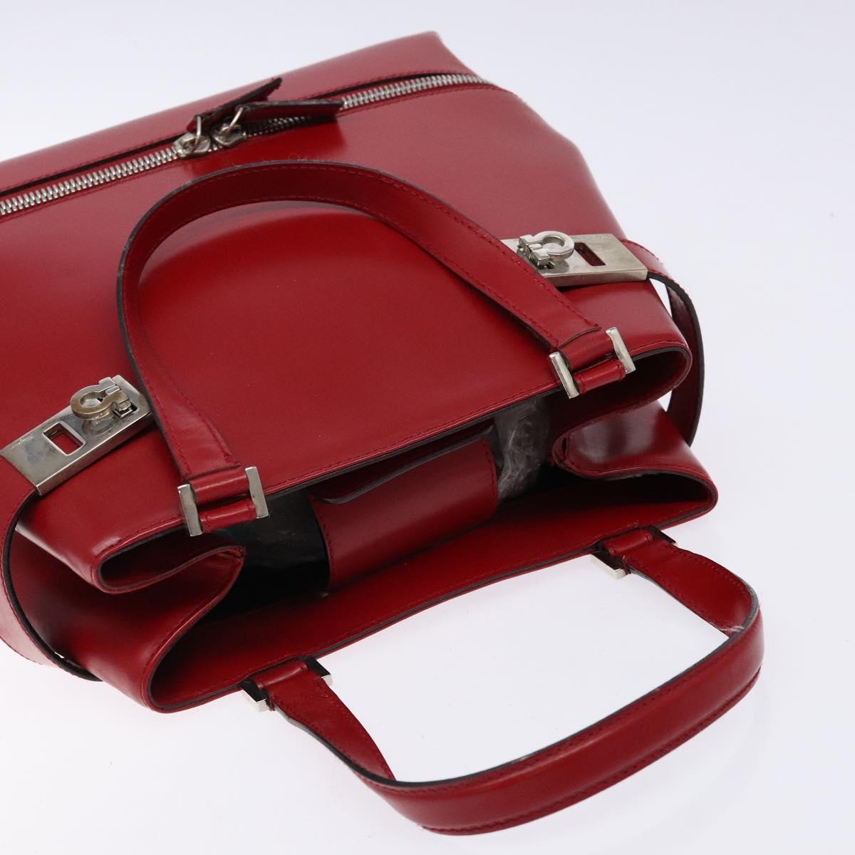 Salvatore Ferragamo Gancini Hand Bag Leather Red Silver Auth 140213