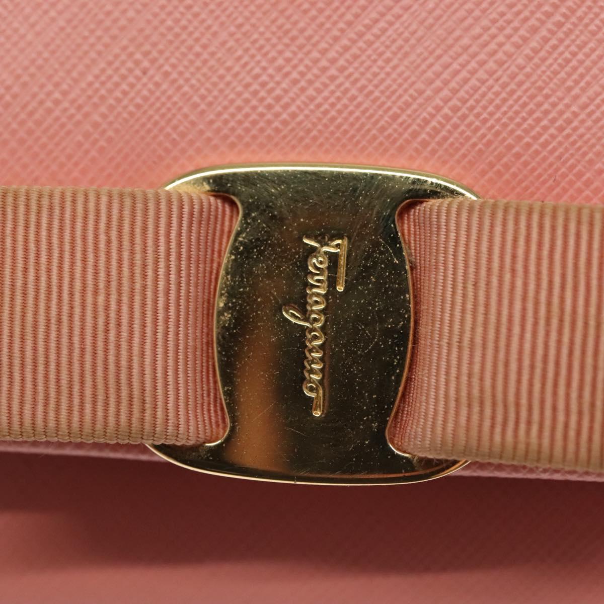 Salvatore Ferragamo Chain Vala Shoulder Bag Leather Pink Gold Auth 140214