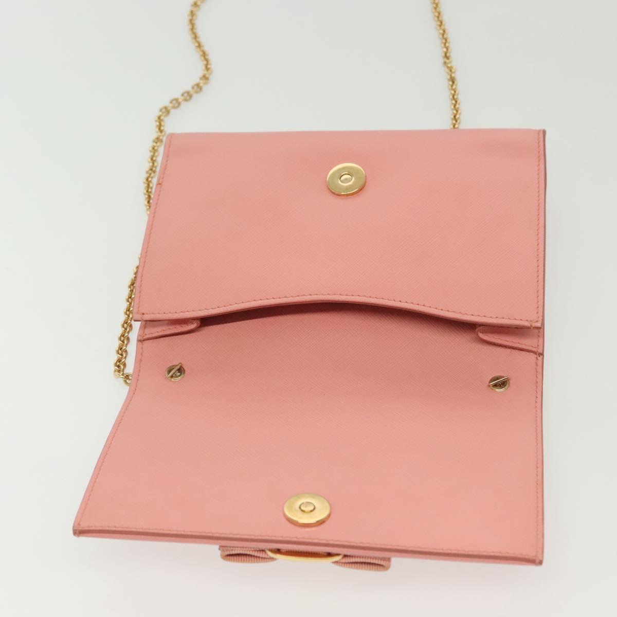 Salvatore Ferragamo Chain Vala Shoulder Bag Leather Pink Gold Auth 140214