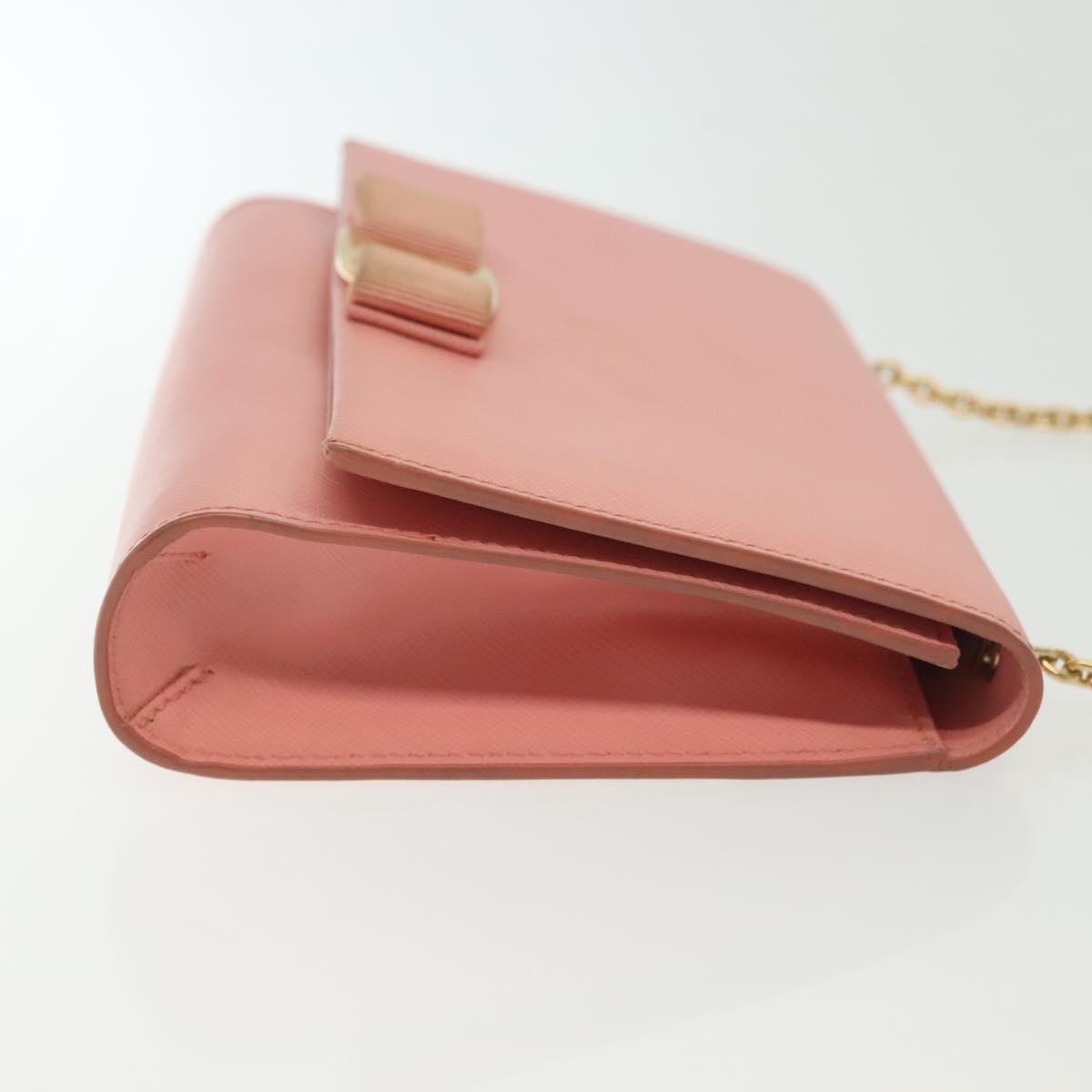 Salvatore Ferragamo Chain Vala Shoulder Bag Leather Pink Gold Auth 140214