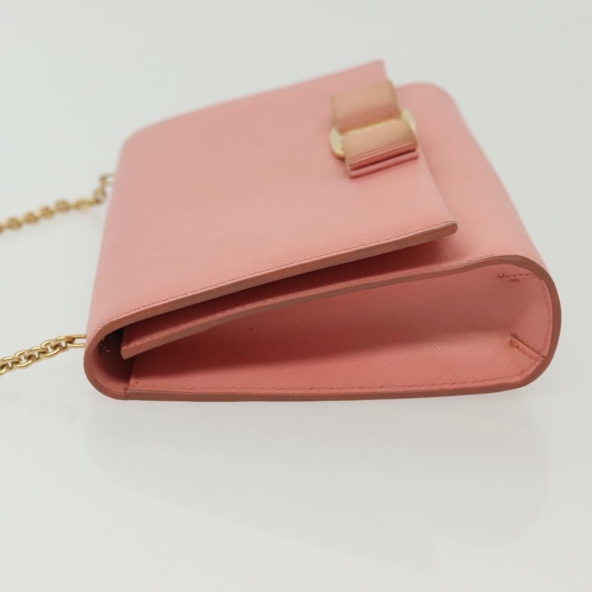 Salvatore Ferragamo Chain Vala Shoulder Bag Leather Pink Gold Auth 140214
