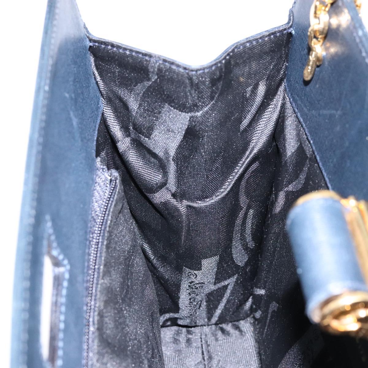 Salvatore Ferragamo Gancini Chain Shoulder Bag Leather Navy Gold Auth 140222